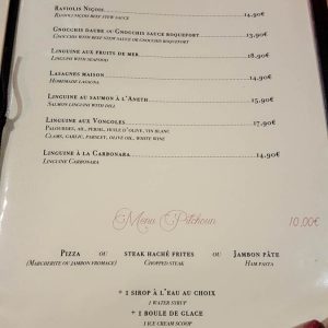Menu do restaurante Le Rossini em Nice