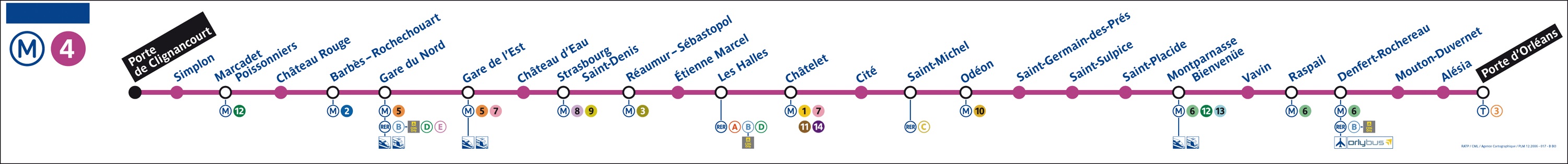 mapa da linha 4 de metro transporte público em paris